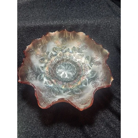 Fenton‎ Carnival Glass Bowl Marigold Ruffled Holly 8" - Picture 2 of 11